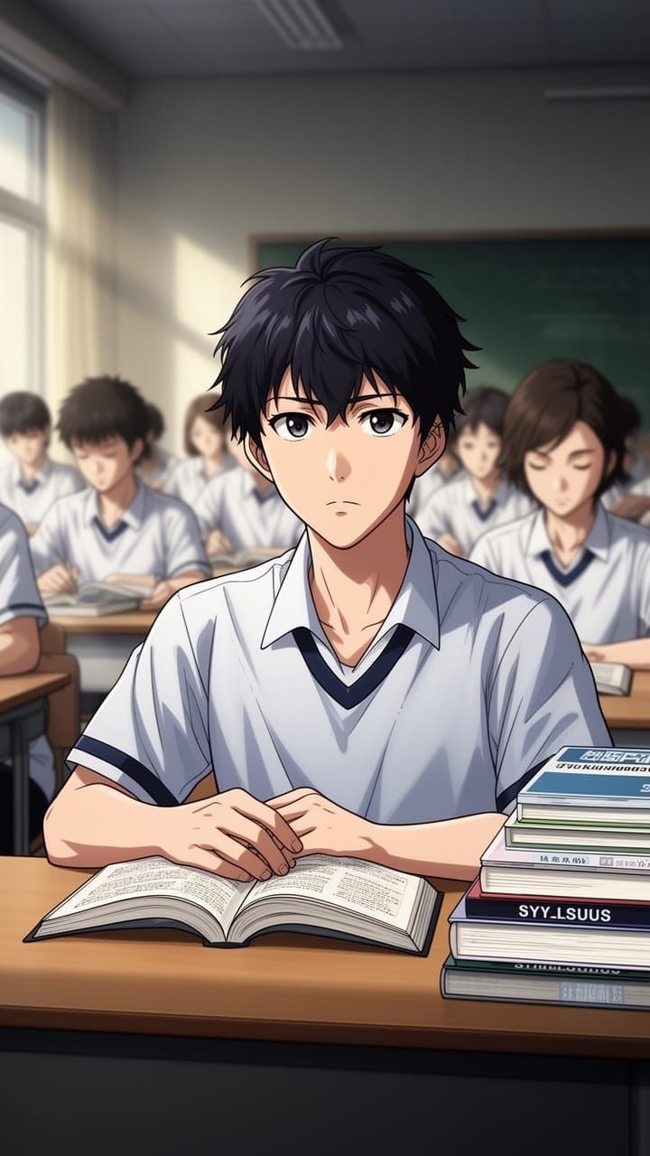 Student in Exam Hall, Anime Style Digital Art