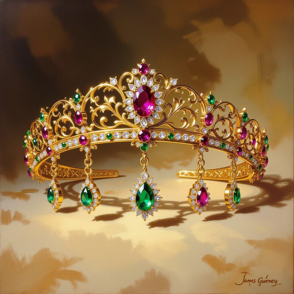 Ornate Gold Diadem with Gems as Oil Painting
