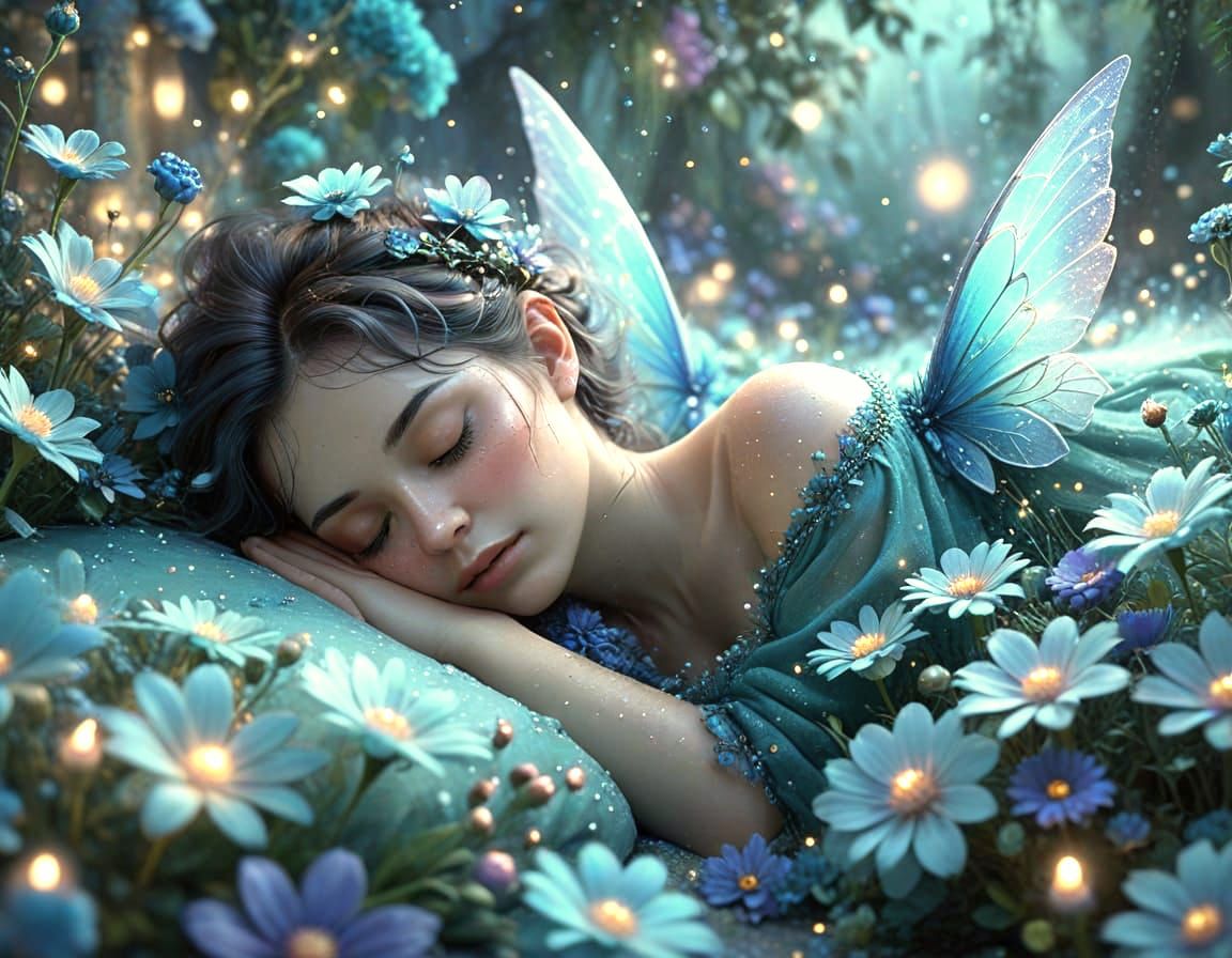 Adorable Sleeping Pixie in Dreamy Fantasy Art