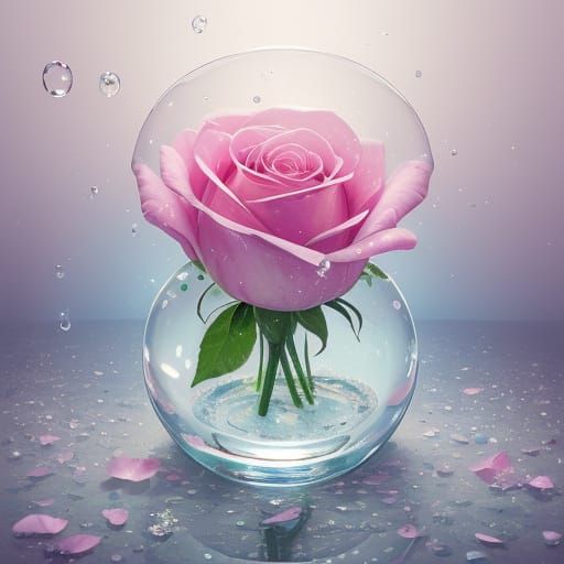 Crystal Rose in a Dreamy Glass Bubble