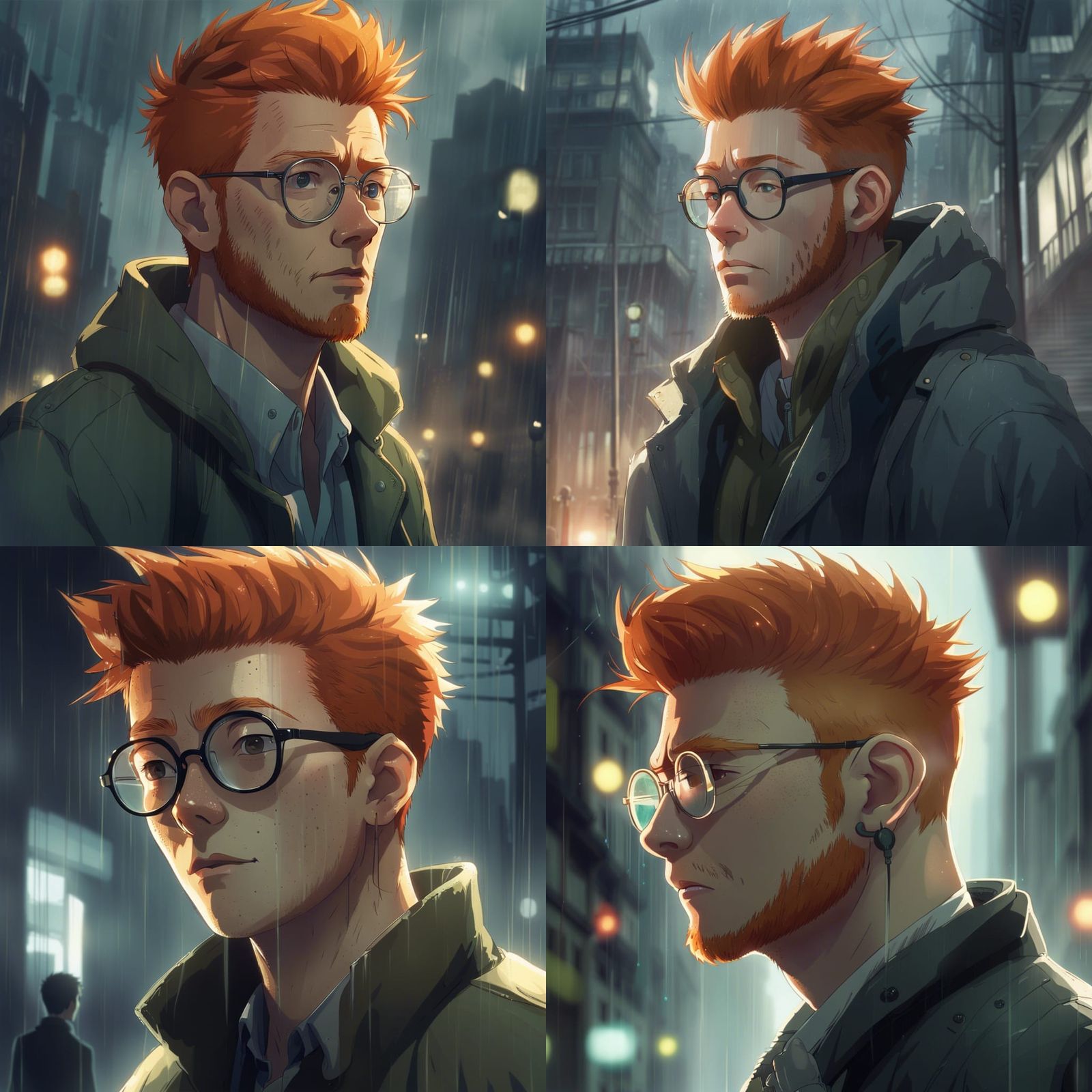 Noir Detective with Ginger Hair in Anime Style