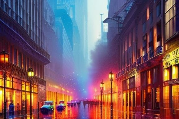 Rainbow Walk: Melted Crayon Cityscape