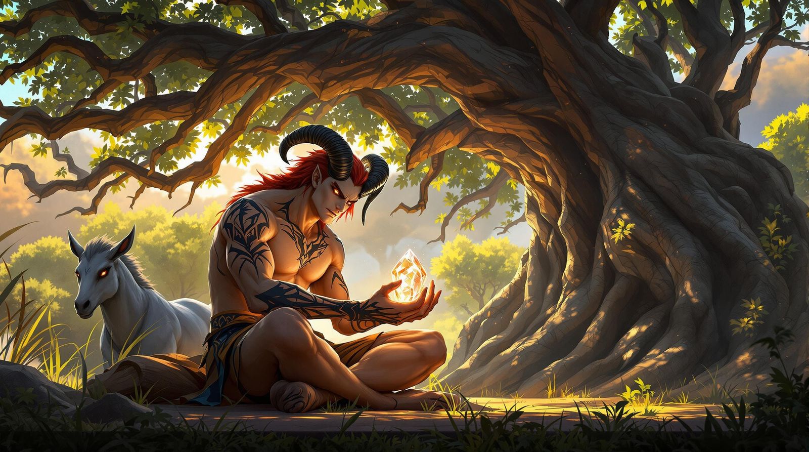 Riftborn Hunter Contemplates Mysterious Crystal in Twilight ...