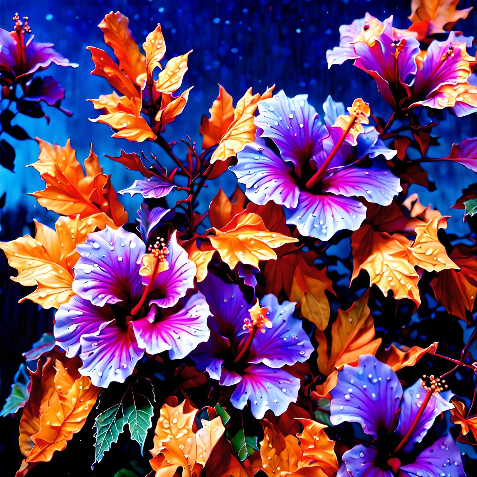 Hibiscus Flowers in Autumn Twilight Sky