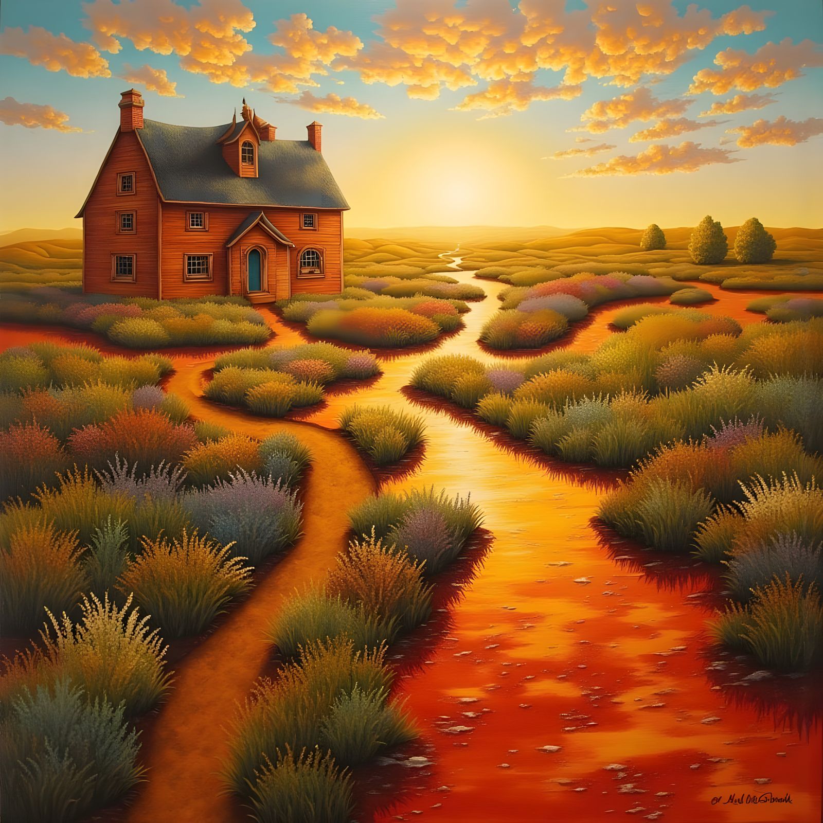 Melting Wax Farmhouse at Sunset