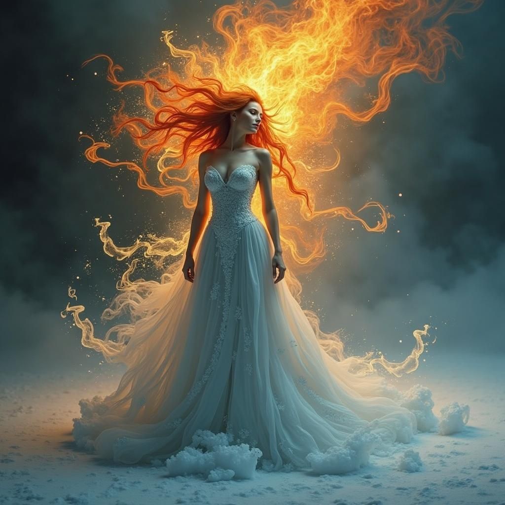 Goddess of Ice and Fire in Art Nouveau Style