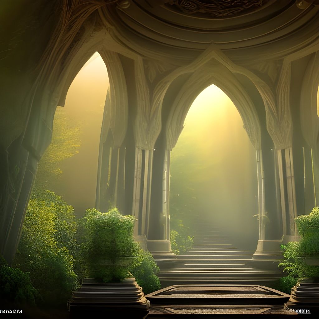 Sunlit Elven Temple Interior: Digital Matte Painting
