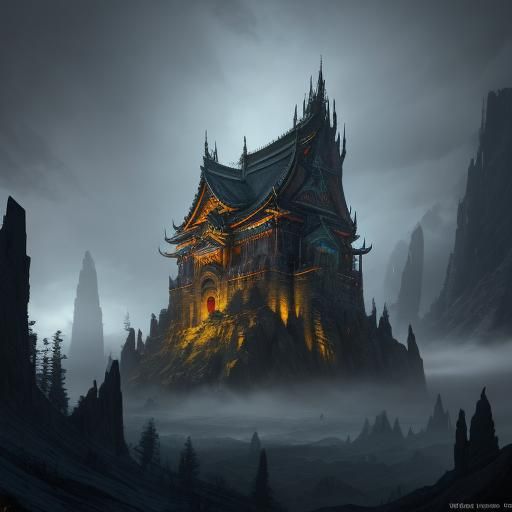Mystical Assassin in Mountain Temple: Fantasy Concept Art
