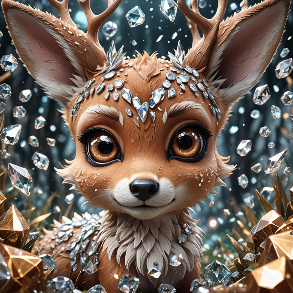 Chibi Fawn Face Close-up with Crystalline Shards