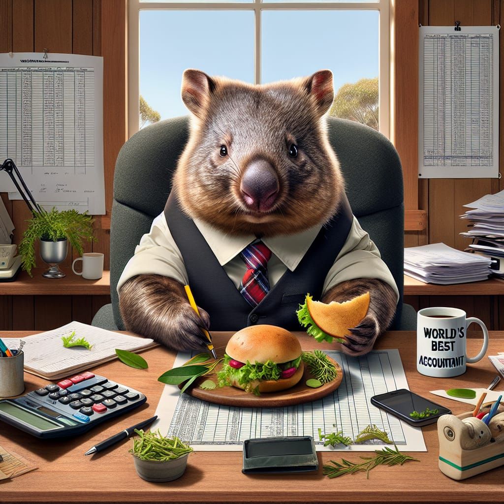 Wombat Accountant's Lunch Break in Corporate Realism