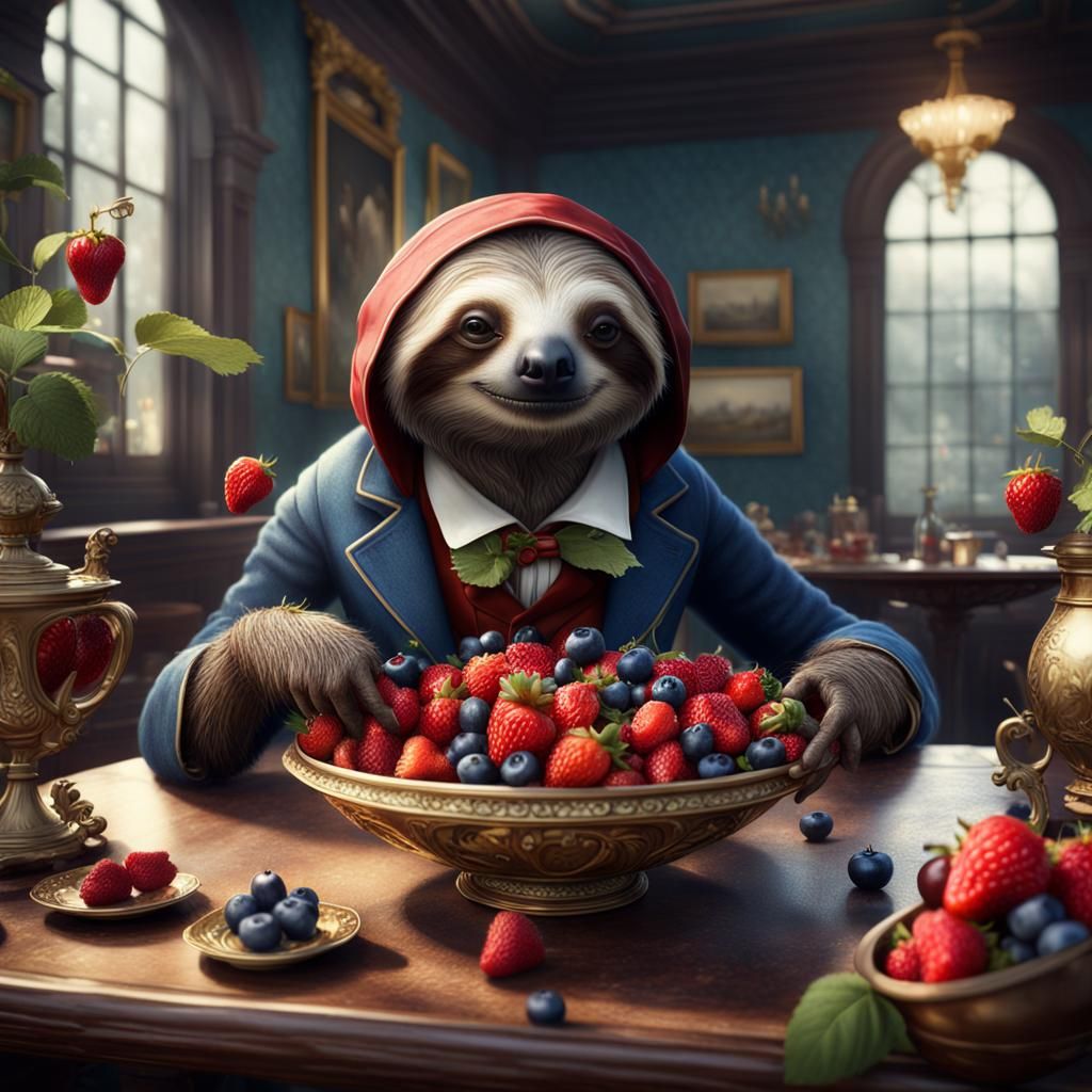 Victorian Sloth Feast: Anthropomorphic Berry Indulgence