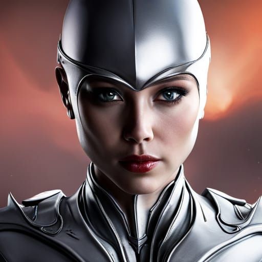 Photorealistic Metallic Alien Female in Detailed Matte Paint...