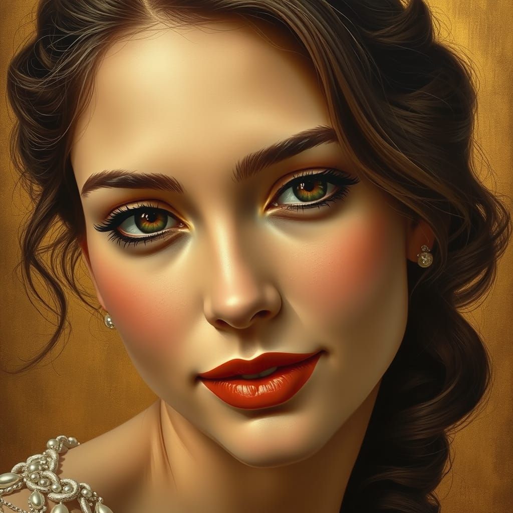 Woman with Brown Eyes in Art Nouveau Style