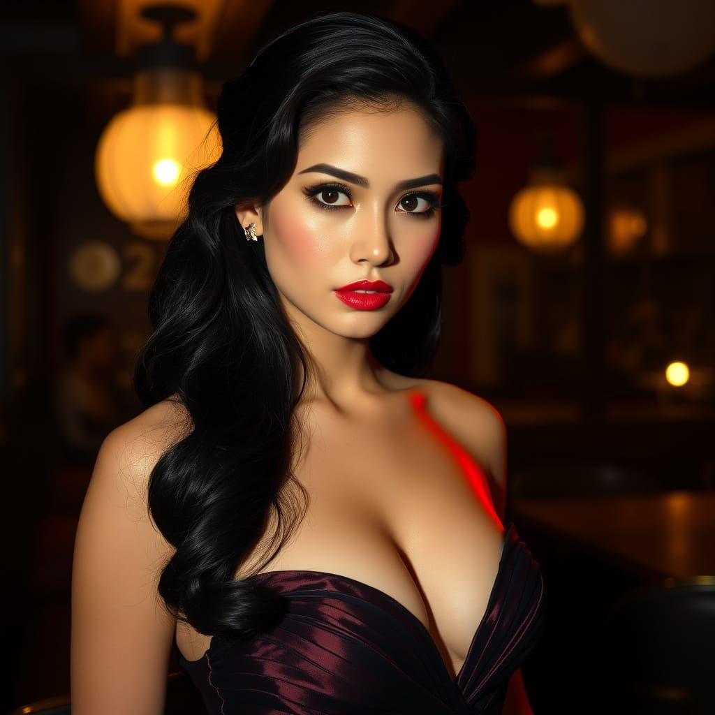 Elegant Woman in Jazz Club, Film Noir Style