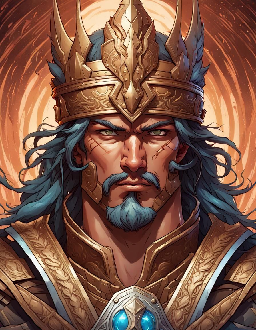 Mighty Warrior King Cartoon Portrait
