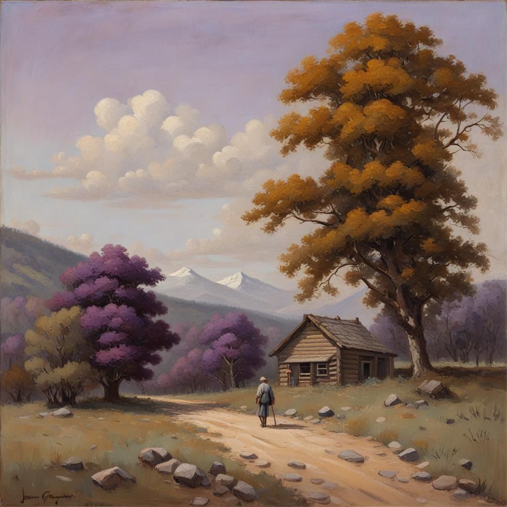 Idyllic Landscape with Figure, in Oil Painting Style