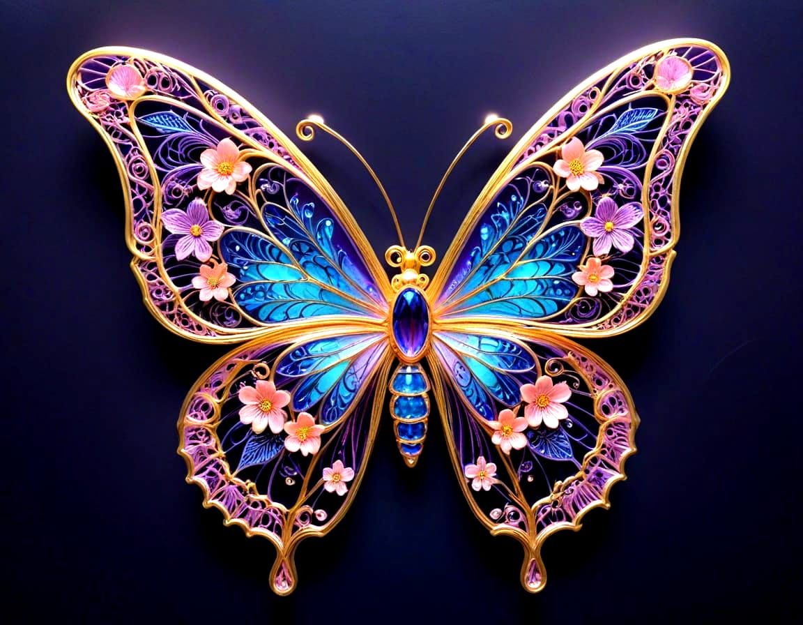 Glowing Butterfly in Splendid, Detailed Glass Art