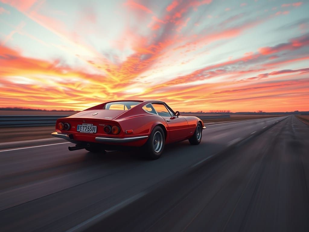 Ferrari Daytona Races into the Sunset, Syd Mead Style