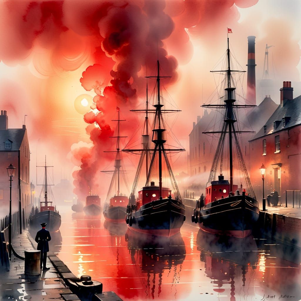 Harbor Lights at Dawn: A Moody Watercolor