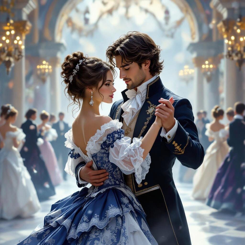 Couple Dancing at a Baroque Ball in Ethereal Style