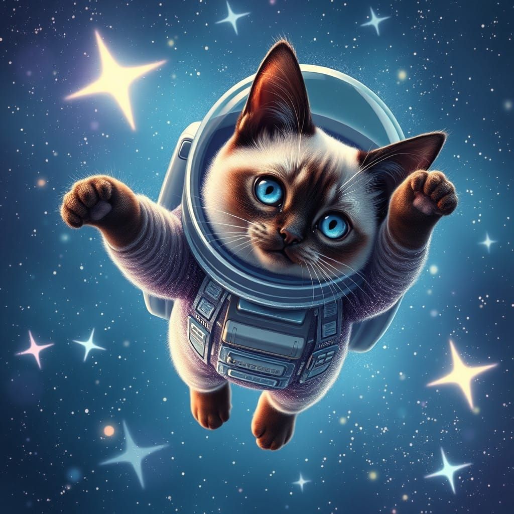 Cosmic Siamese Cat in Ethereal Realm