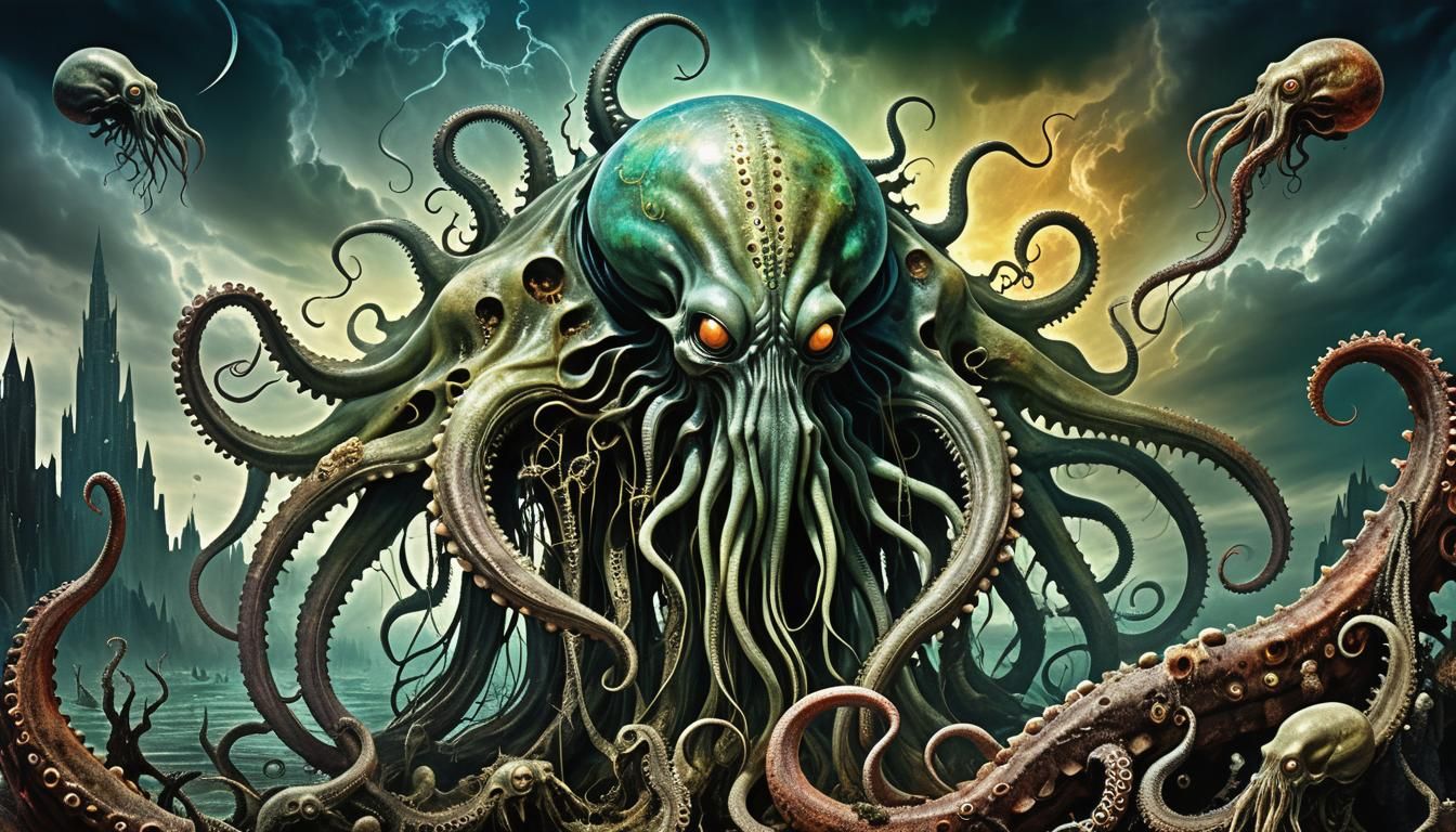 Apocalyptic Tentacled Alien Cryptid in Surreal Collage