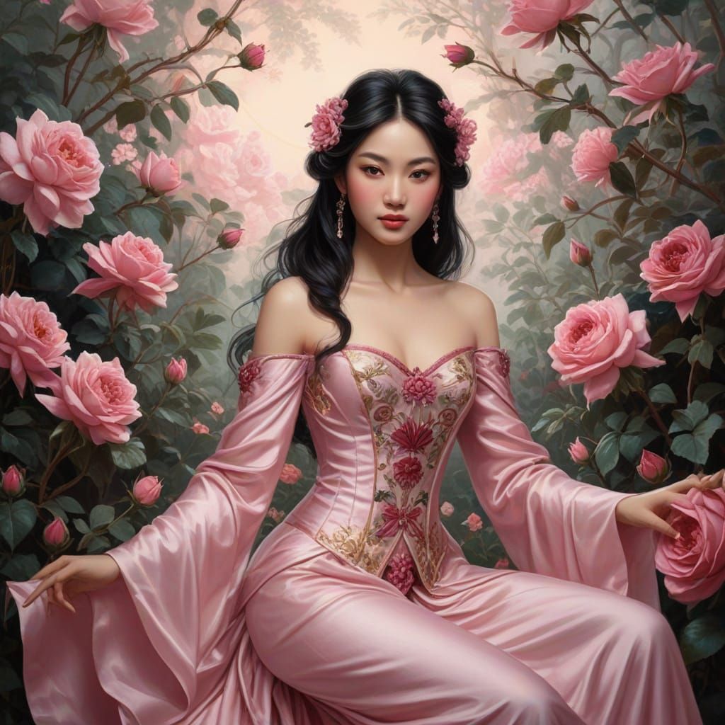 Asian Fairy in Rococo Rose Garden