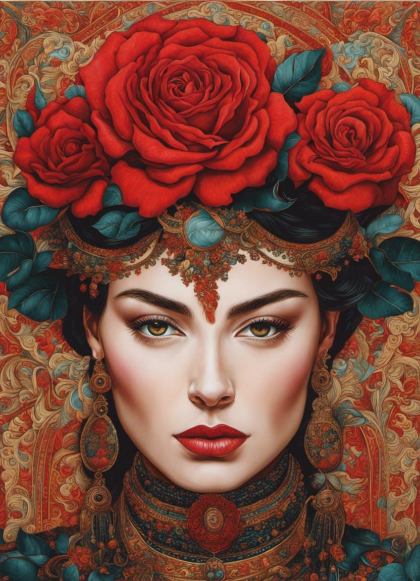 Woman with Red Rose in Expressionist Portrait