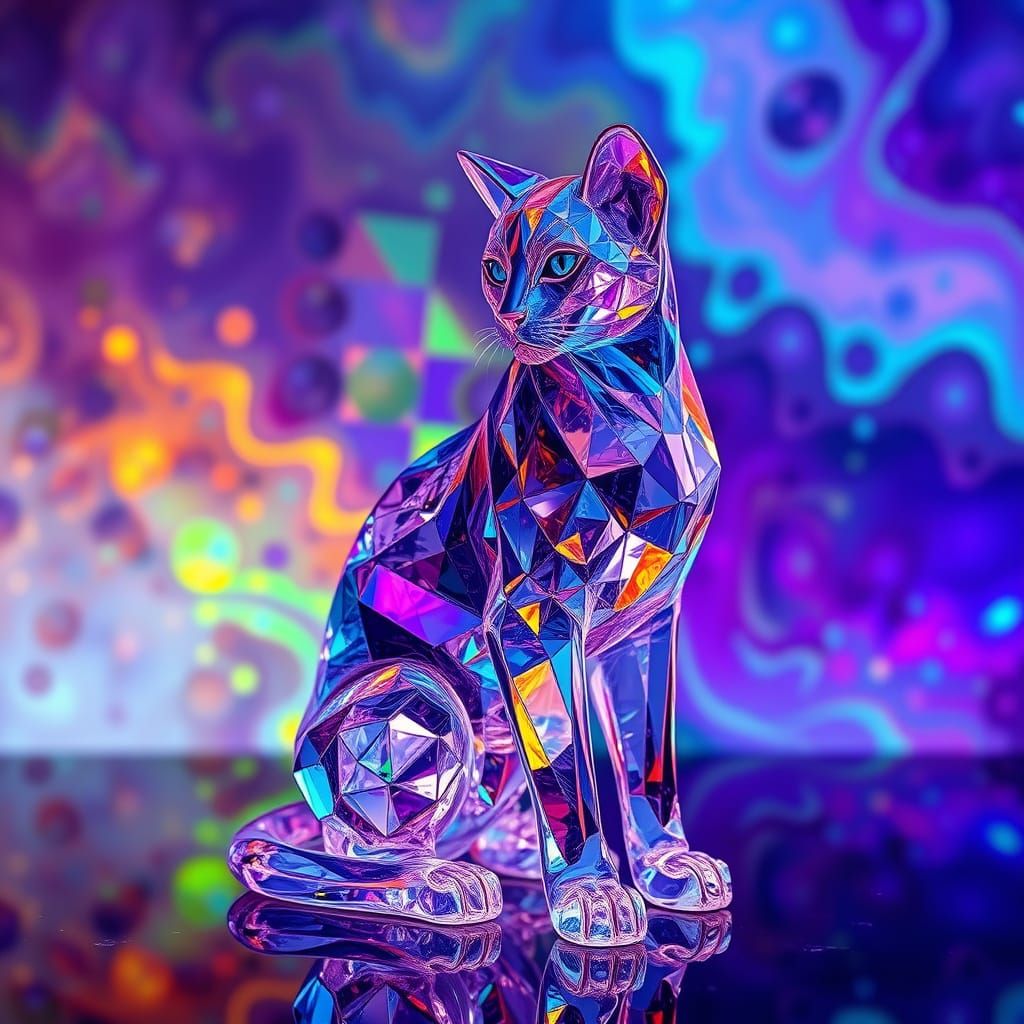 Crystal Cat in Vibrant, Dreamlike Aura