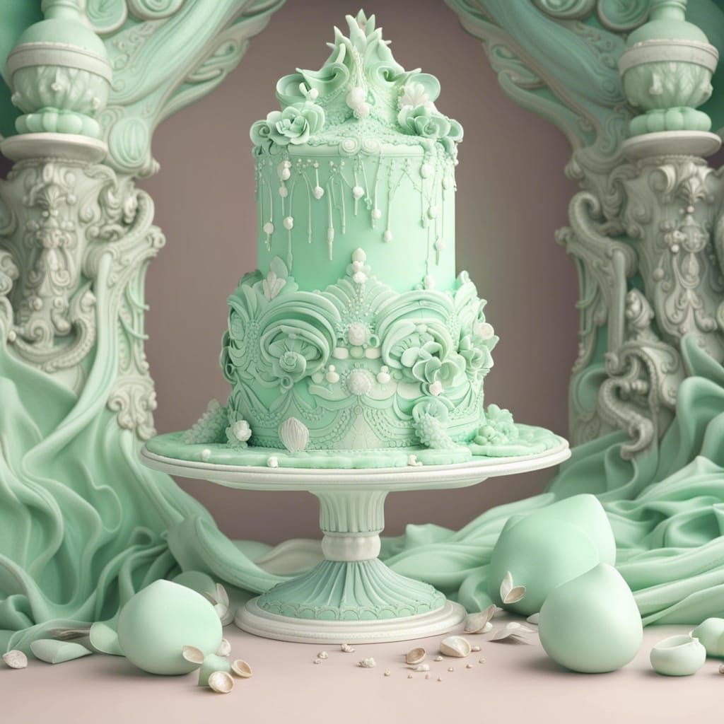 Baroque Mint Green Cake with Cream Decorations
