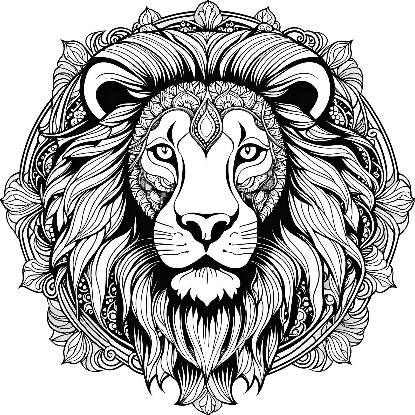 Majestic Lion Mandala Line Art Drawing