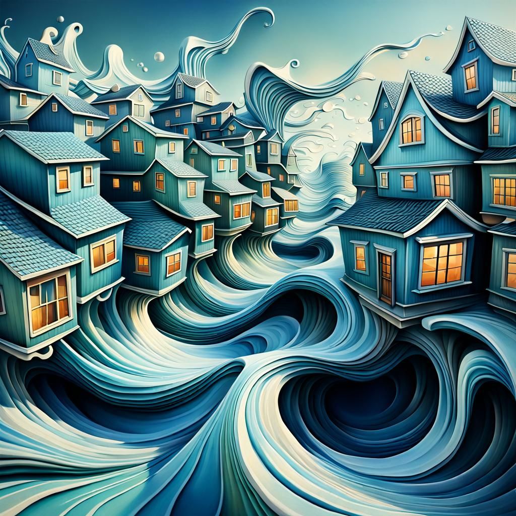 Surreal Undulating City as Melting Oil Painting