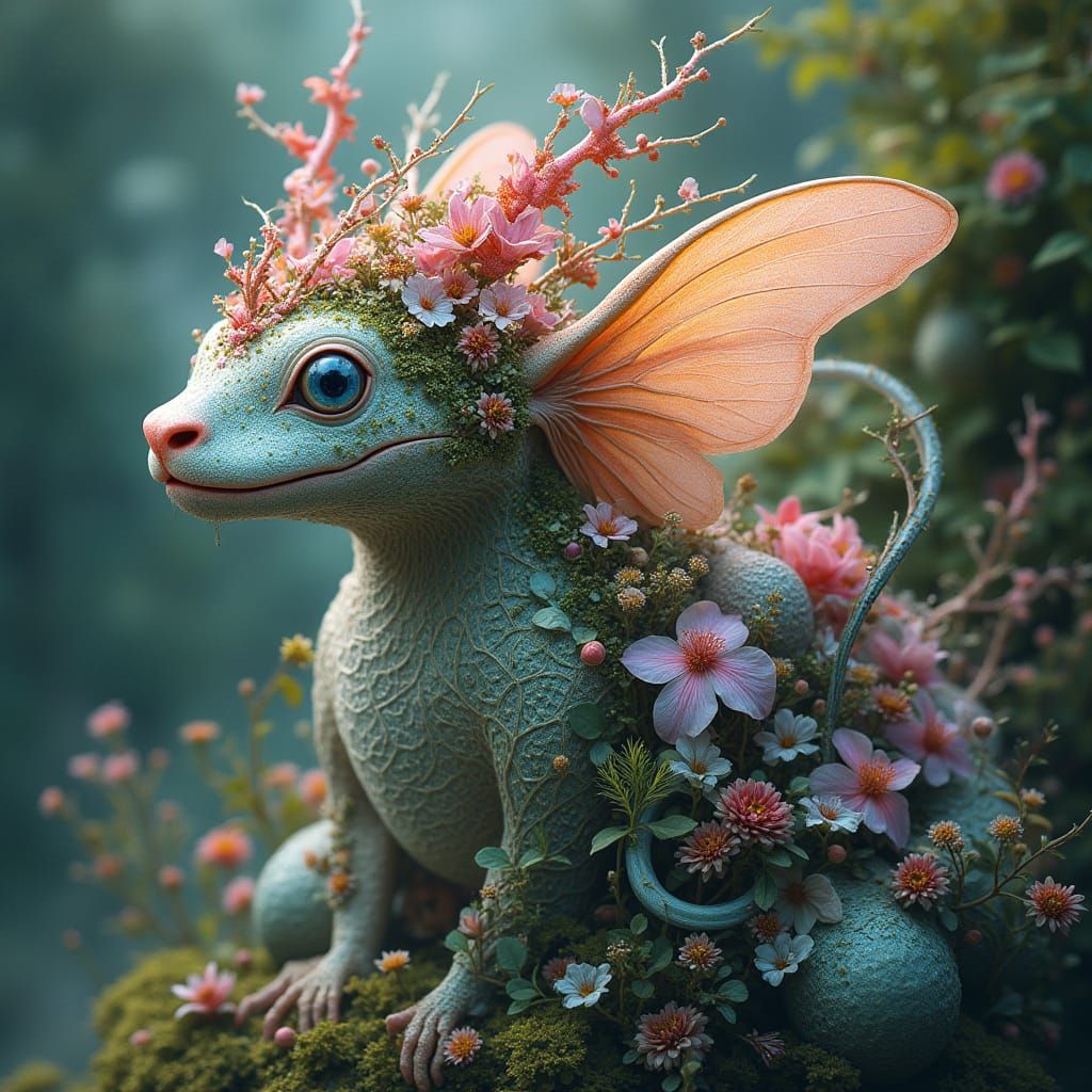 An elaborate biomechanical creature of spring with abundant ...