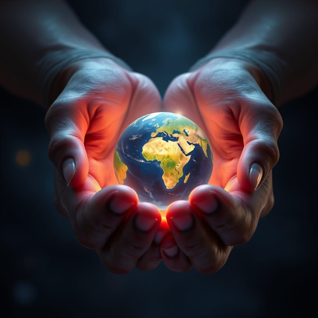 Hands Gently Cupping Glowing Earth Symbolizing Harmony