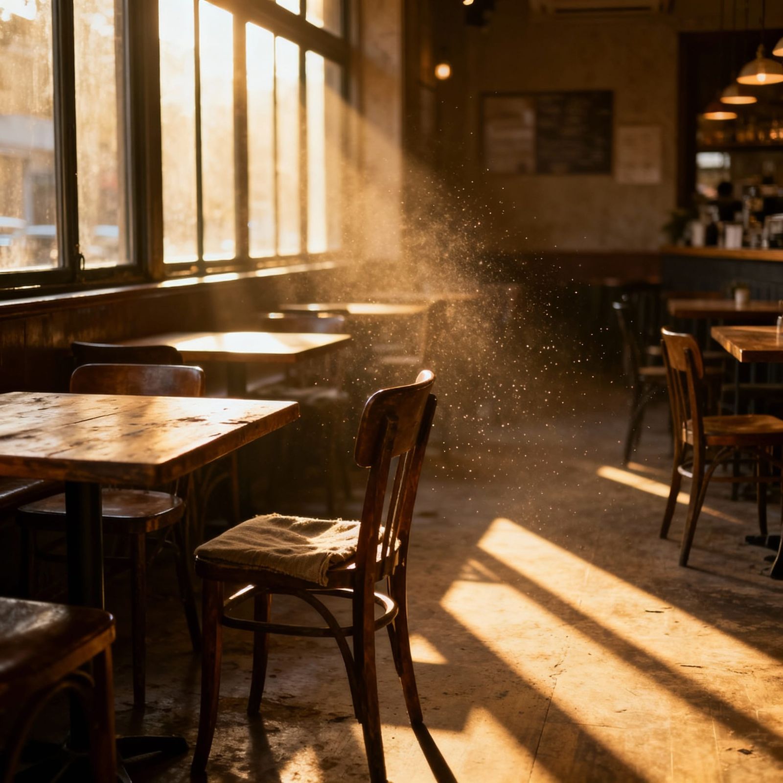 Sun-Drenched Empty Cafe Interior on a Quiet Afternoon