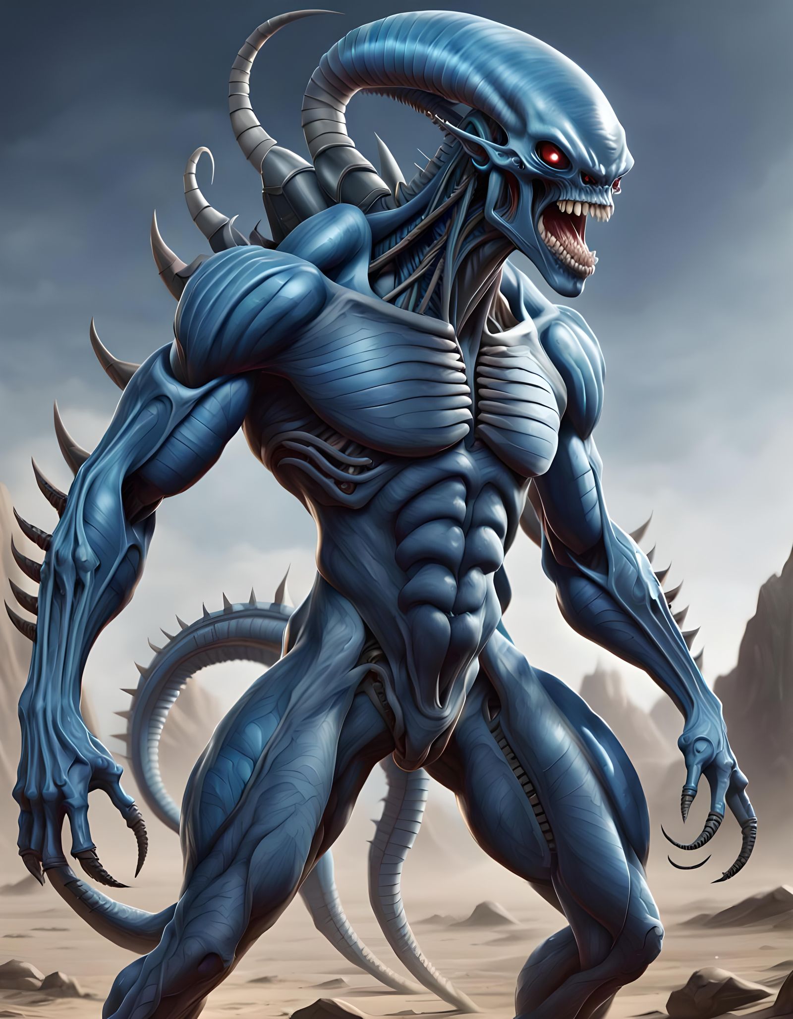 Detailed Portrait of a Blue Alien Creature