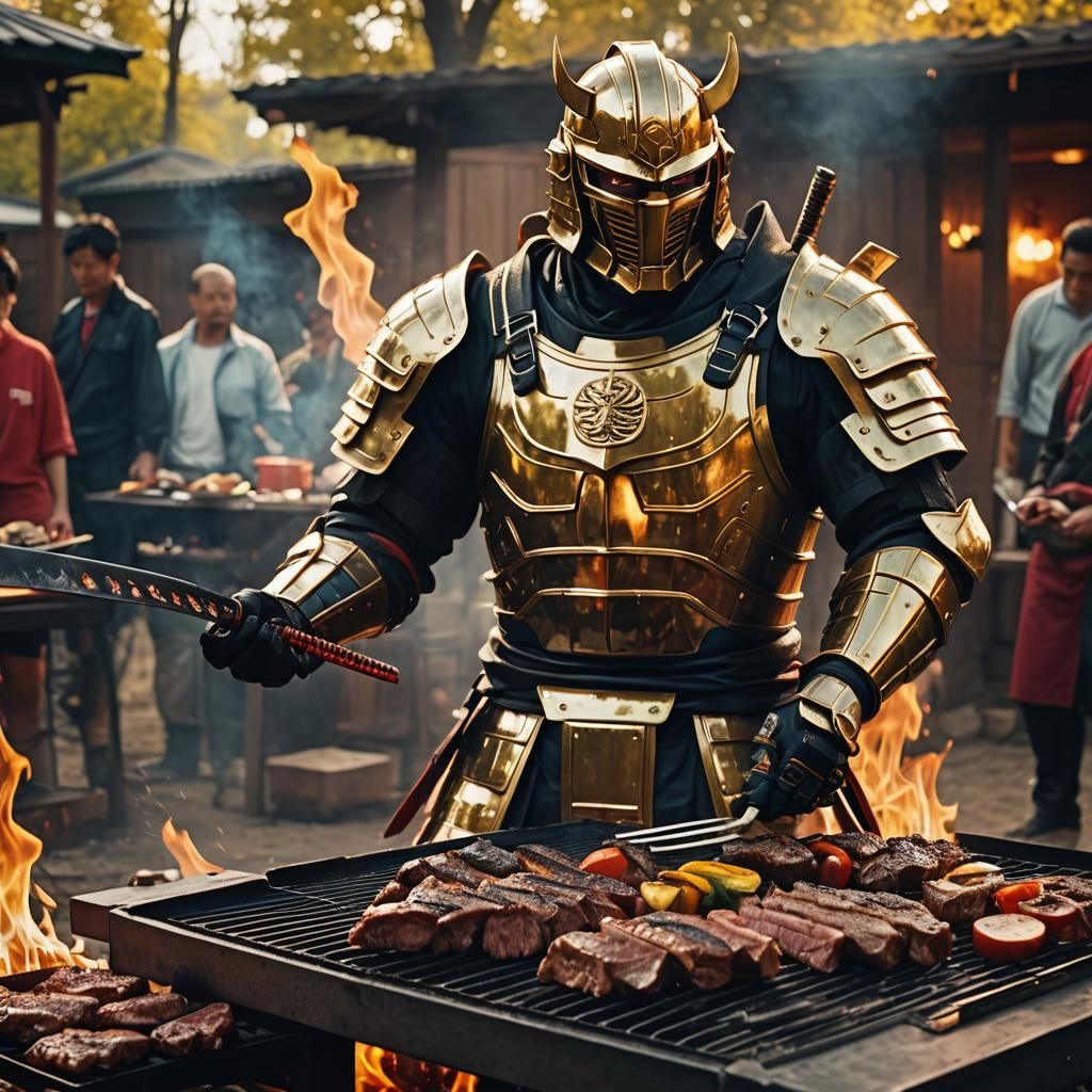 Superhero Samurai Barbecue: Cinematic Film Still