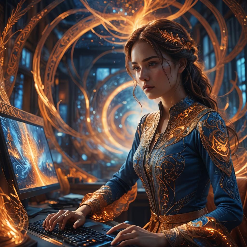 Focused Woman in Front of Computer Screen