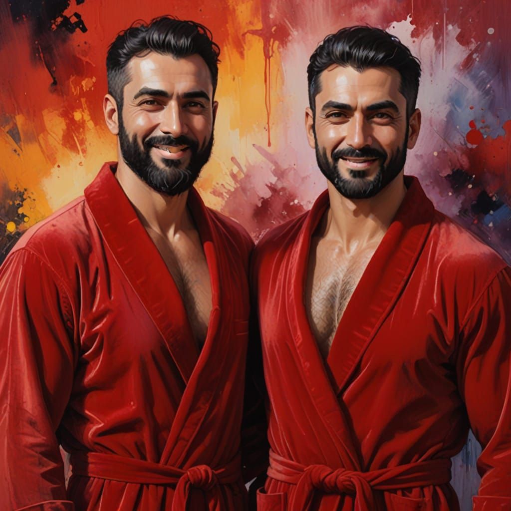 Two Handsome Men in Velvet Bathrobes, Neo-Impressionist Styl...