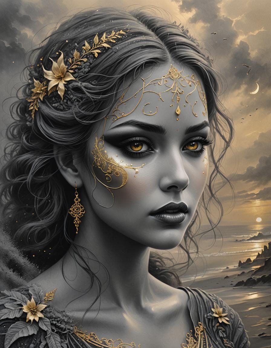 Ethereal Neo-Gothic Sand Art Portrait