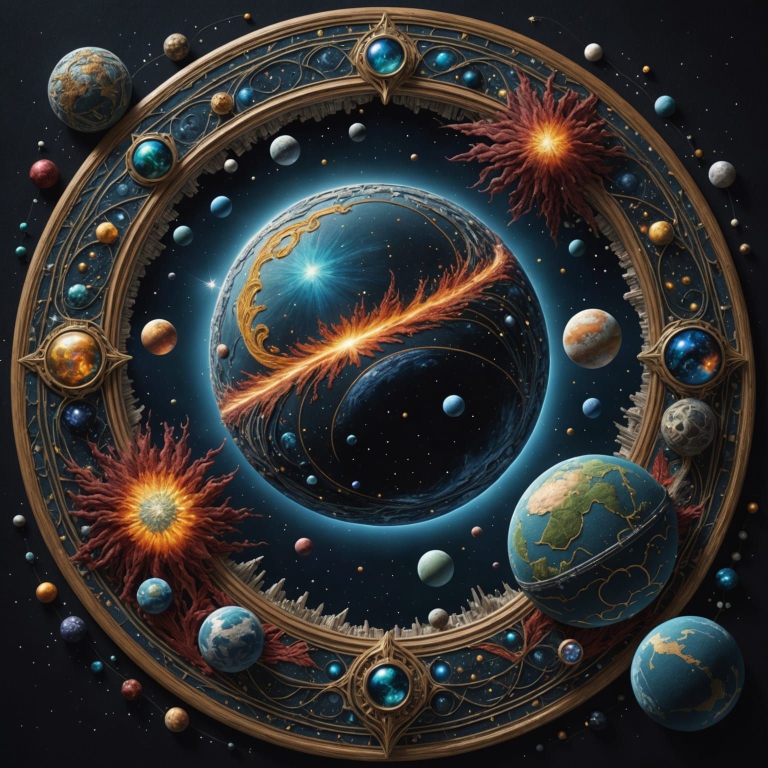 Sci-Fi Globular Galaxies: Intricate Digital Embroidery