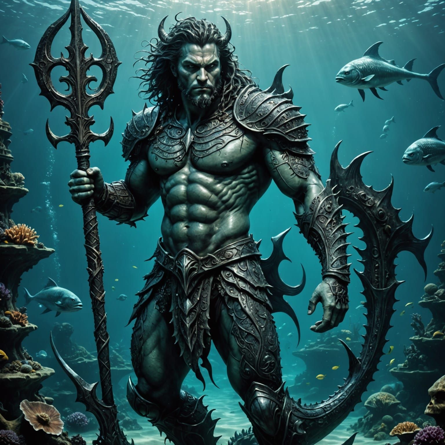 Merman with Trident on Sunken Galleon