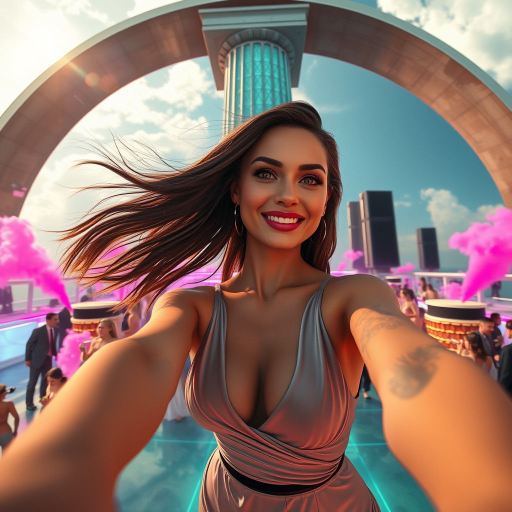 Selfie at Techno Party on Glass Plate