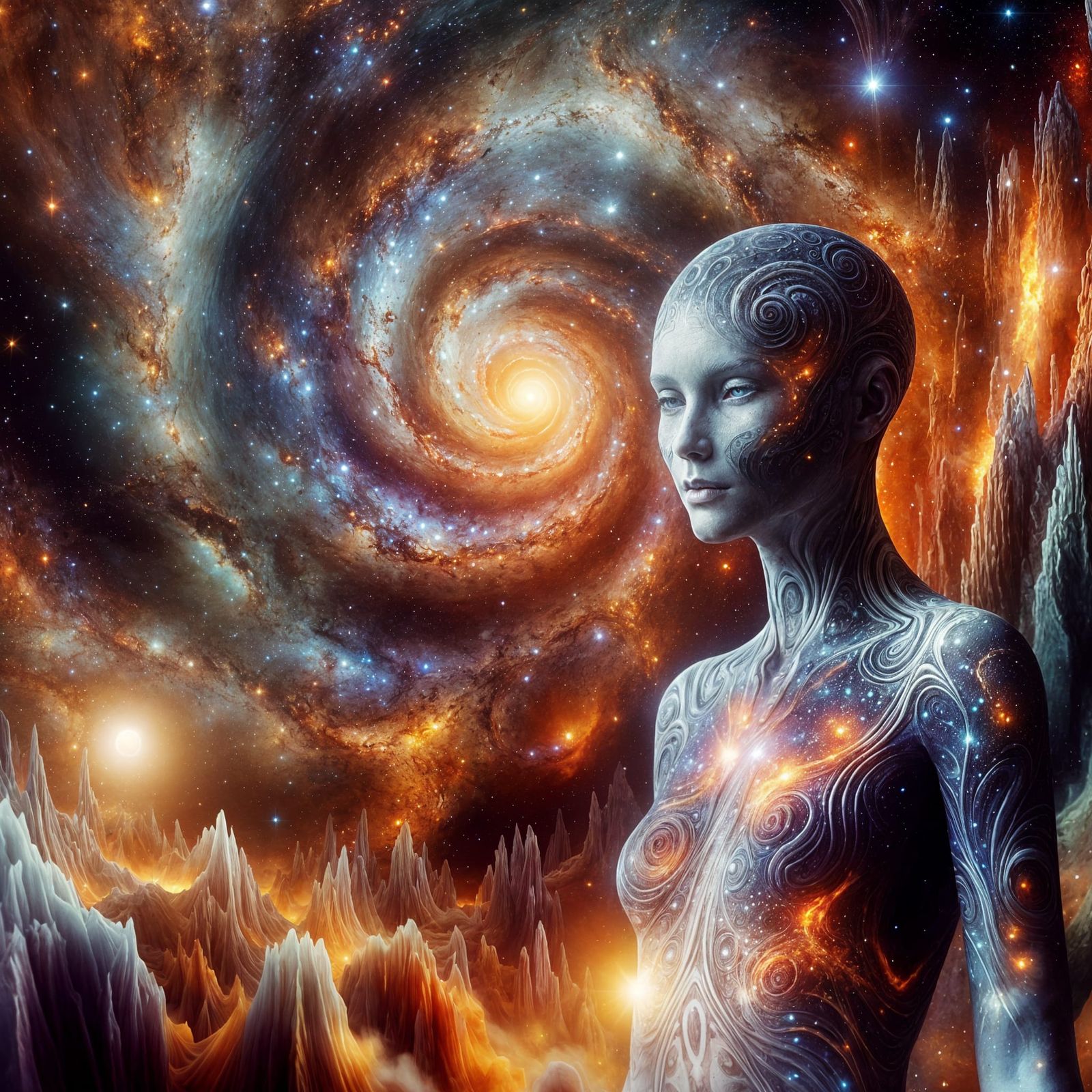 Ethereal Alien Woman with Spiral Galaxy Body