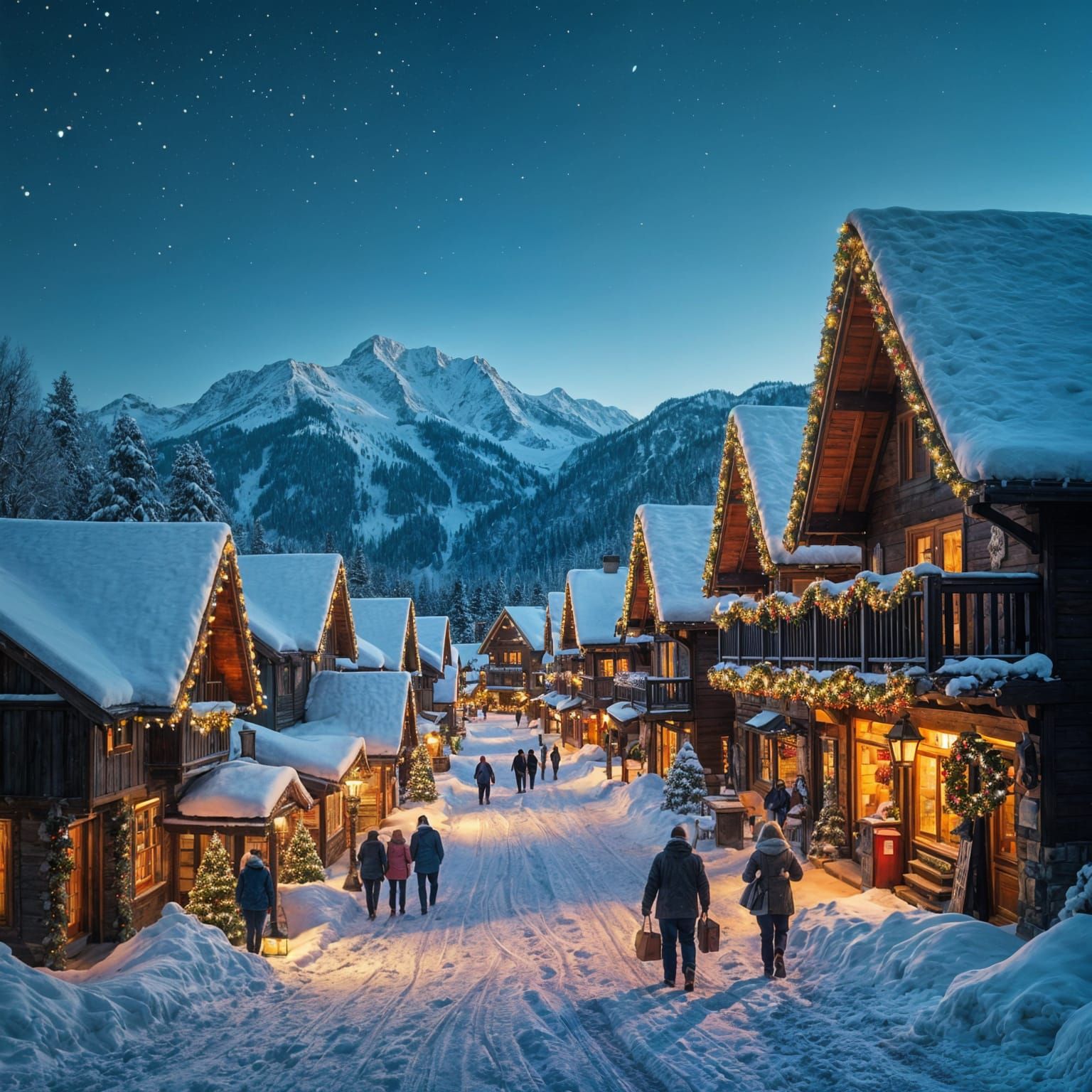Magical Winter Village Under Starry Skies