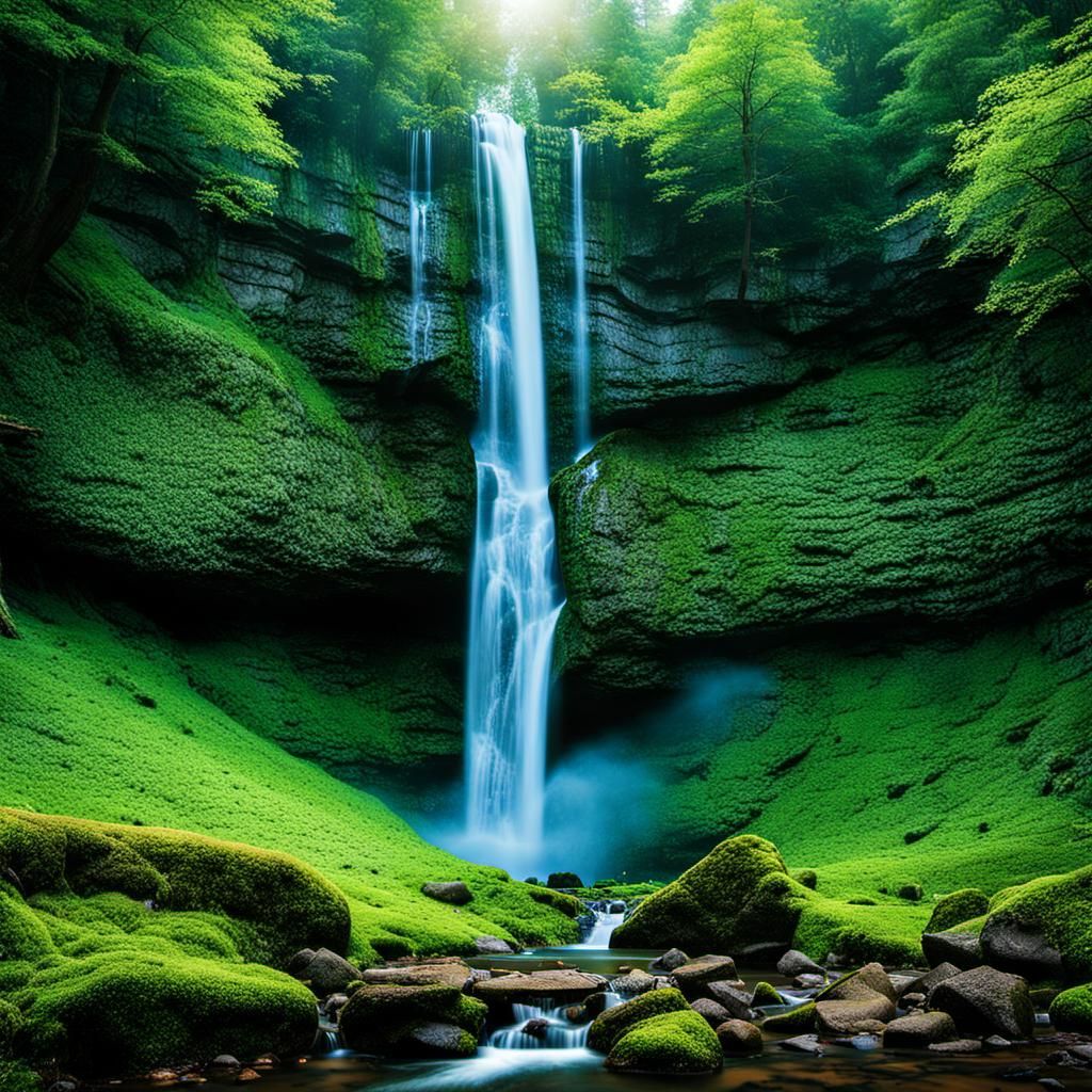 Enchanted Waterfall Hidden in Lush Forest