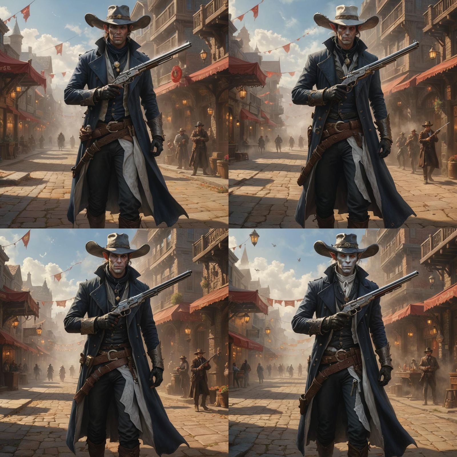 Tiefling Gunslinger in a High Fantasy Masterpiece