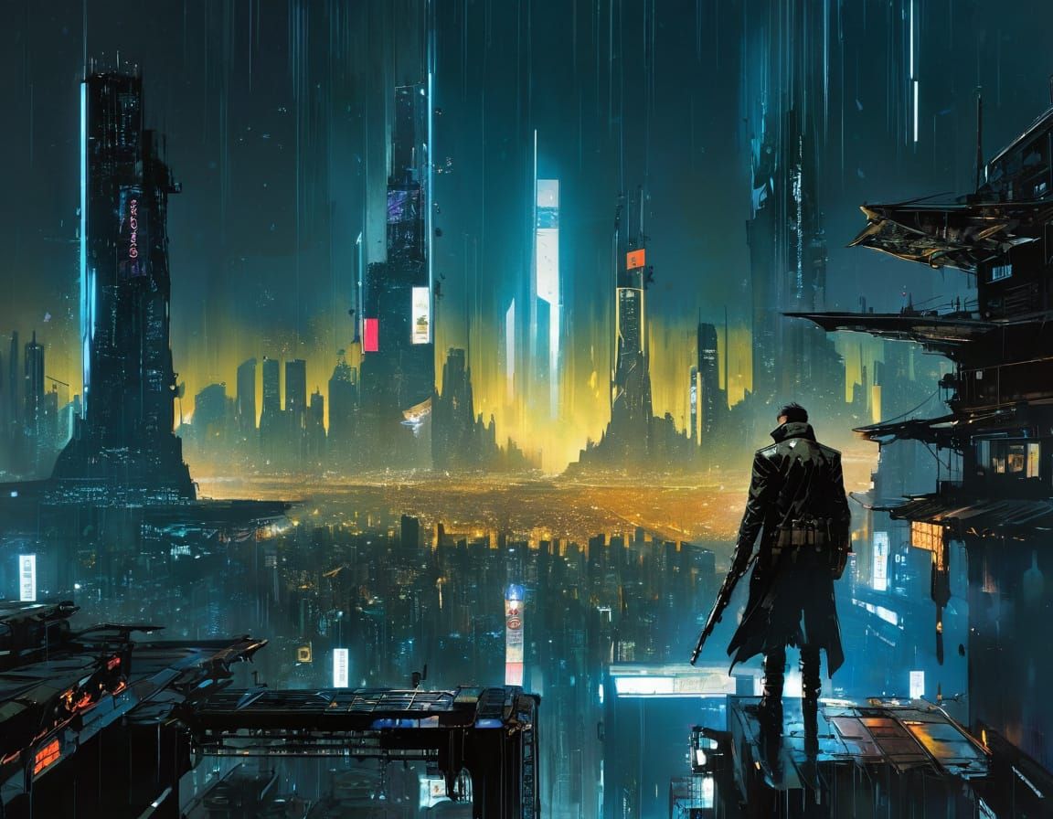 Cyberpunk Cityscape in Neon Rain
