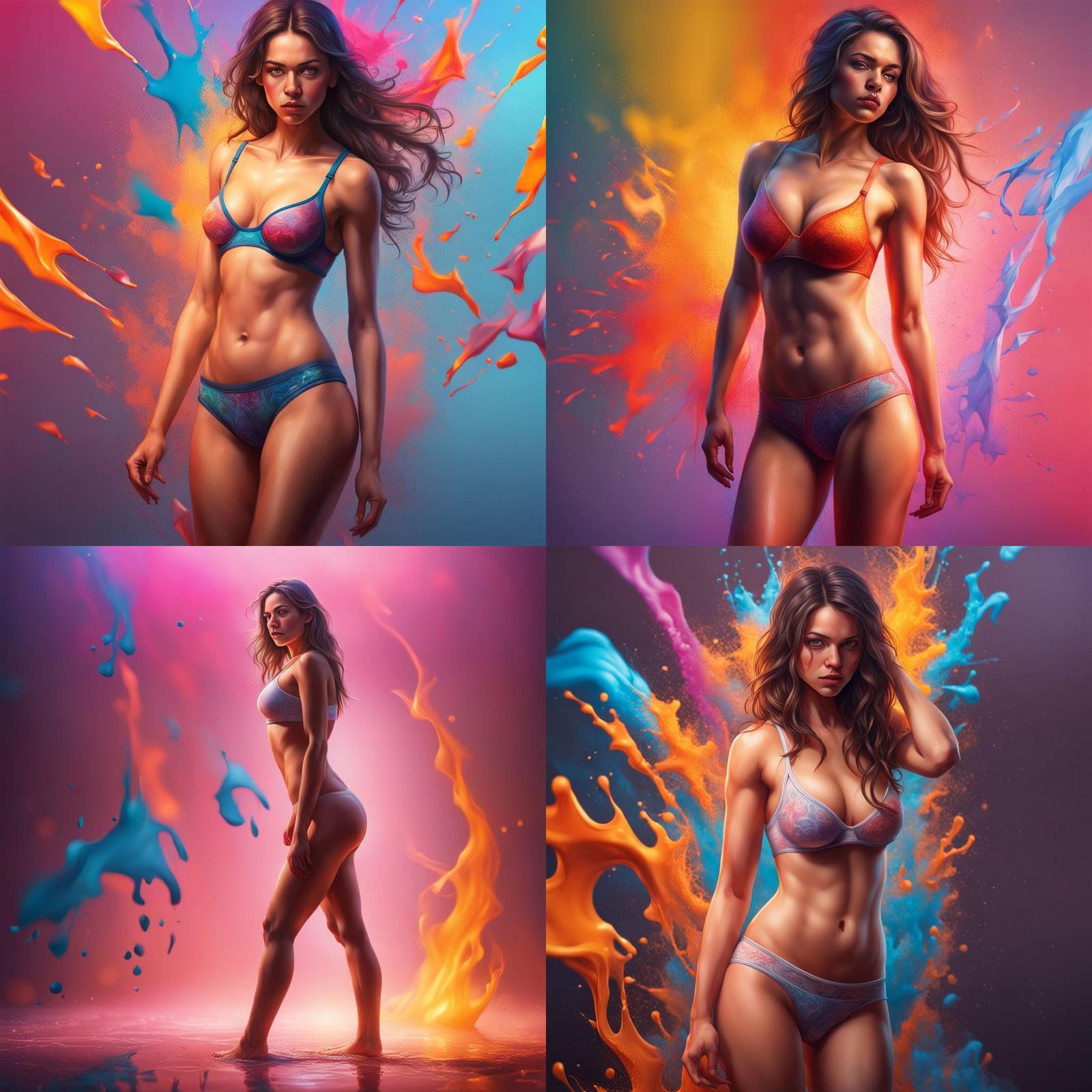 Hyperrealistic Woman in Underwear Splash Art
