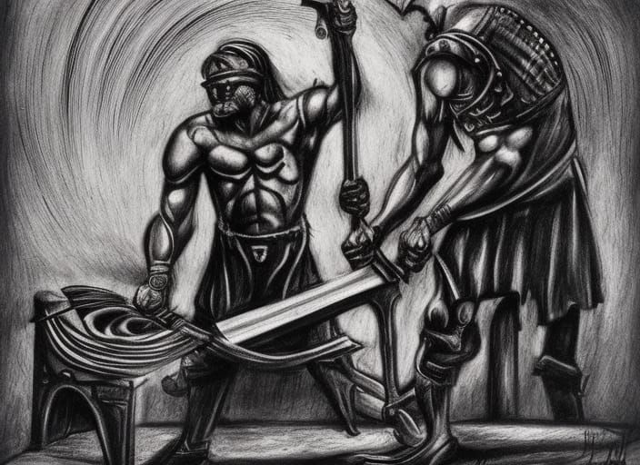 Blacksmith Forging Sword in Gothic Graffiti Style